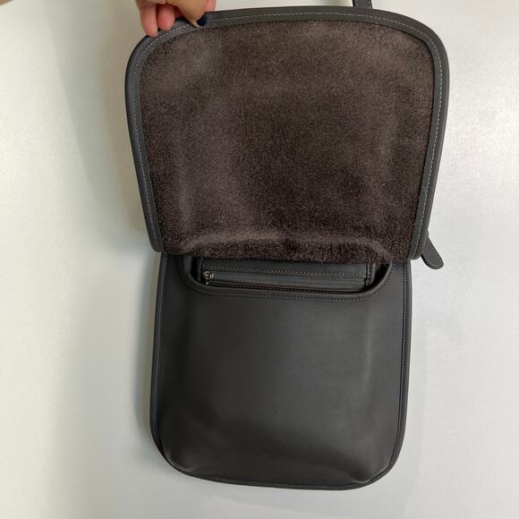 Vintage Coach Small Hippie Flap Bag Slim Saddle #9135 Leather Crossbody Gray - Picture 5 of 9